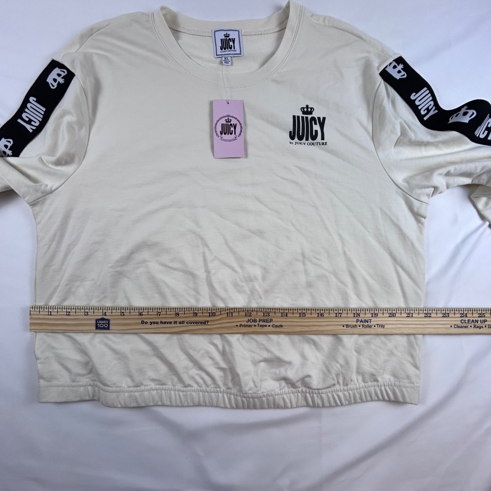 Juicy by Juicy Couture NWT Ivory Long Sleeve Sweatshirt Sz XL Black Stripe - Picture 8 of 14